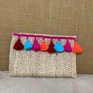 Shiraleah Santana Tassel jute clutch bag purse